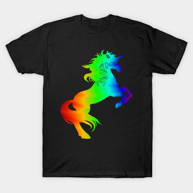 Rainbow-colored rising unicorn T-Shirt by FancyTeeDesigns